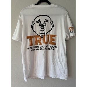 True Religion Men Short Sleeve Shirt Buddha Size Medium White Light Weight